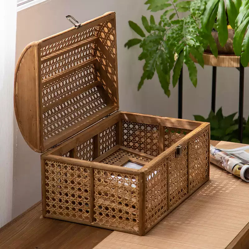 Natural Rattan & Solid Wood Storage Treasure Chest