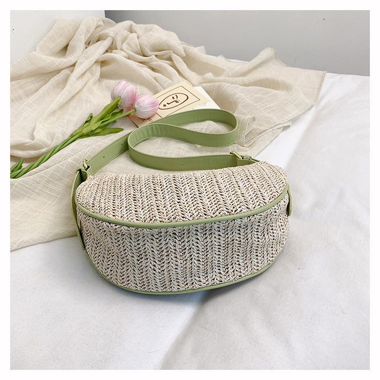Handwoven Half-Moon Crossbody Verdant Bind Minimalist Woven Crescent Shoulder Bag