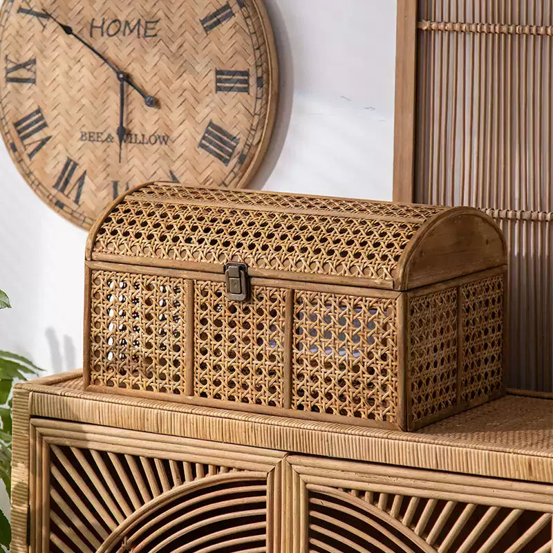Natural Rattan & Solid Wood Storage Treasure Chest