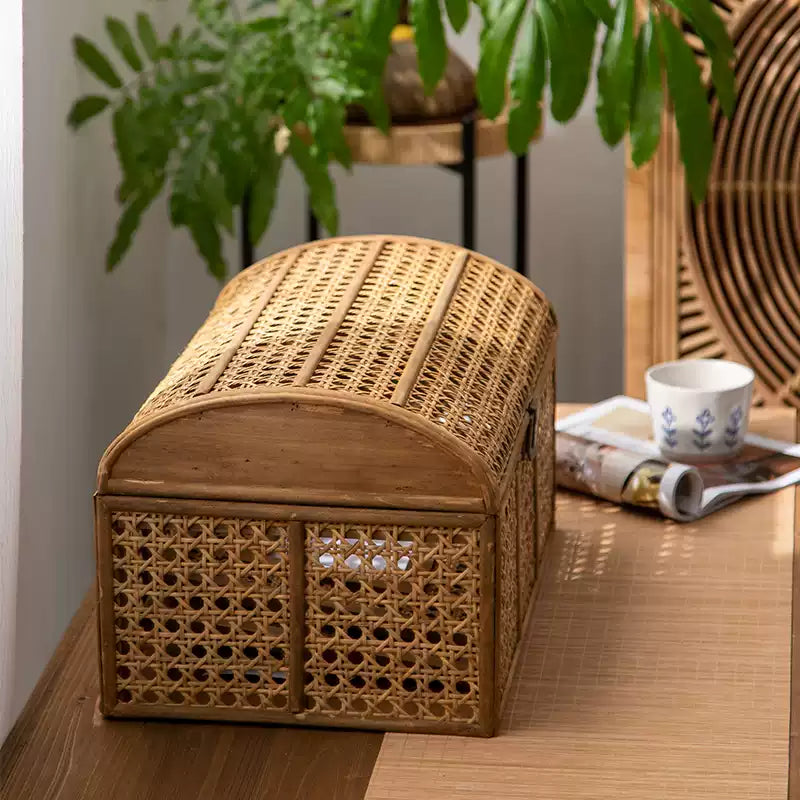 Natural Rattan & Solid Wood Storage Treasure Chest