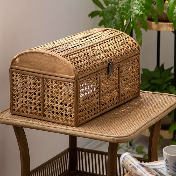 Natural Rattan & Solid Wood Storage Treasure Chest