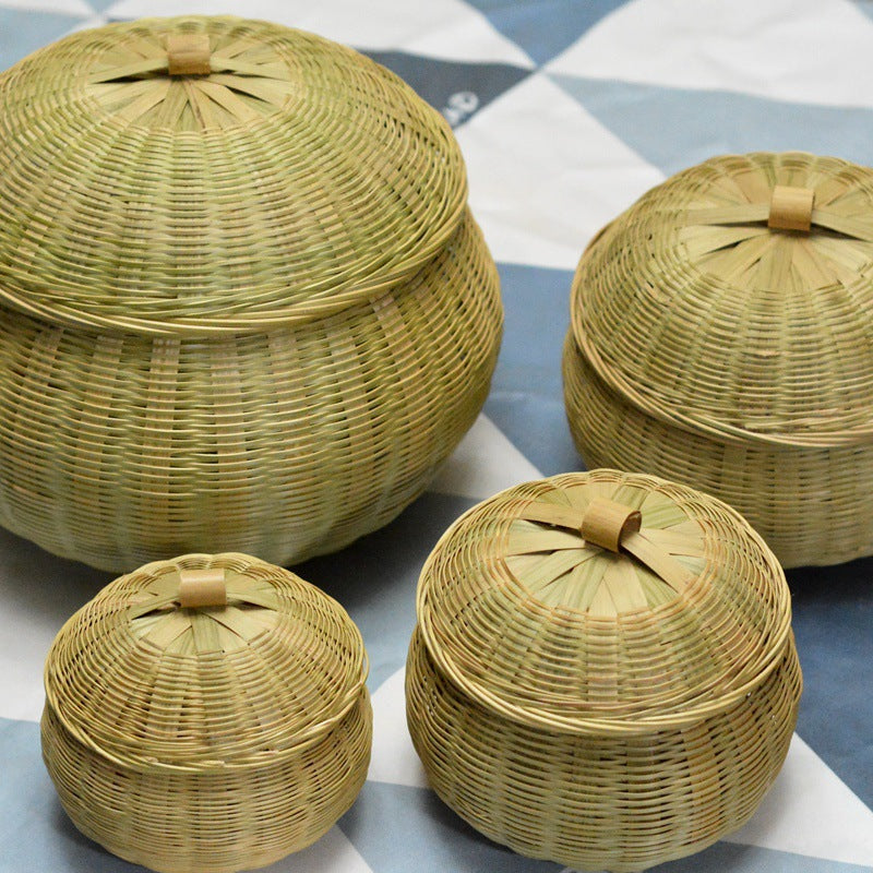 Bamboo Woven Pumpkin Storage Box Handwoven Bamboo Storage Basket Set with Lids