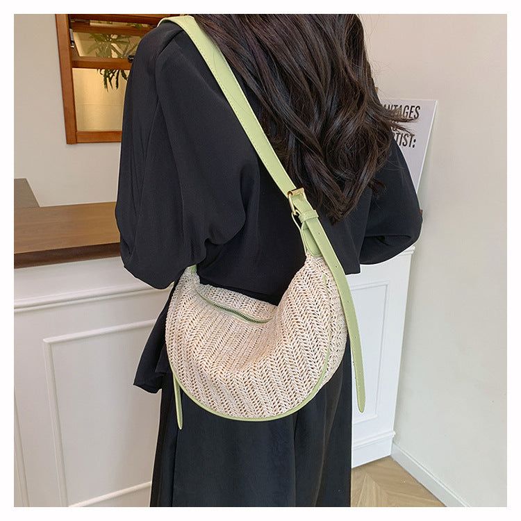 Handwoven Half-Moon Crossbody Verdant Bind Minimalist Woven Crescent Shoulder Bag