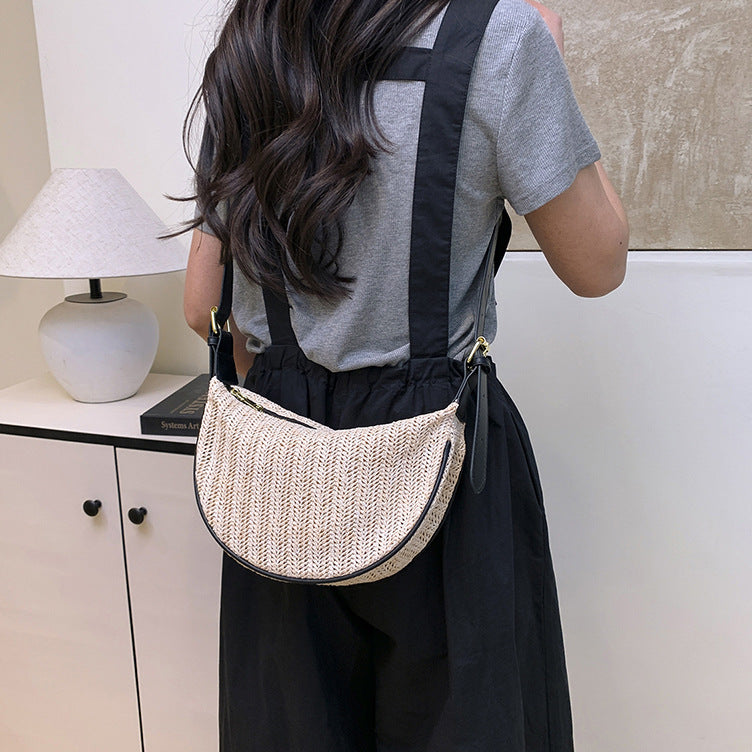 Handwoven Half-Moon Crossbody Verdant Bind Minimalist Woven Crescent Shoulder Bag