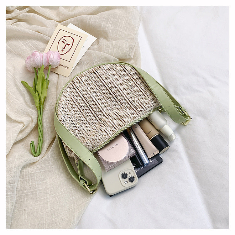 Handwoven Half-Moon Crossbody Verdant Bind Minimalist Woven Crescent Shoulder Bag