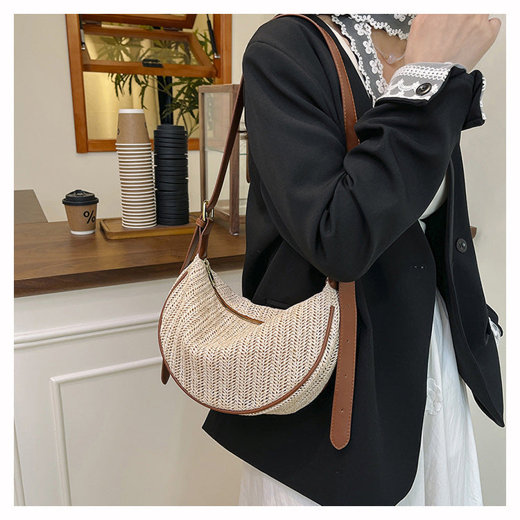 Handwoven Half-Moon Crossbody Verdant Bind Minimalist Woven Crescent Shoulder Bag