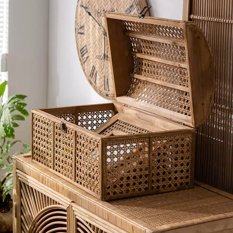 Natural Rattan & Solid Wood Storage Treasure Chest
