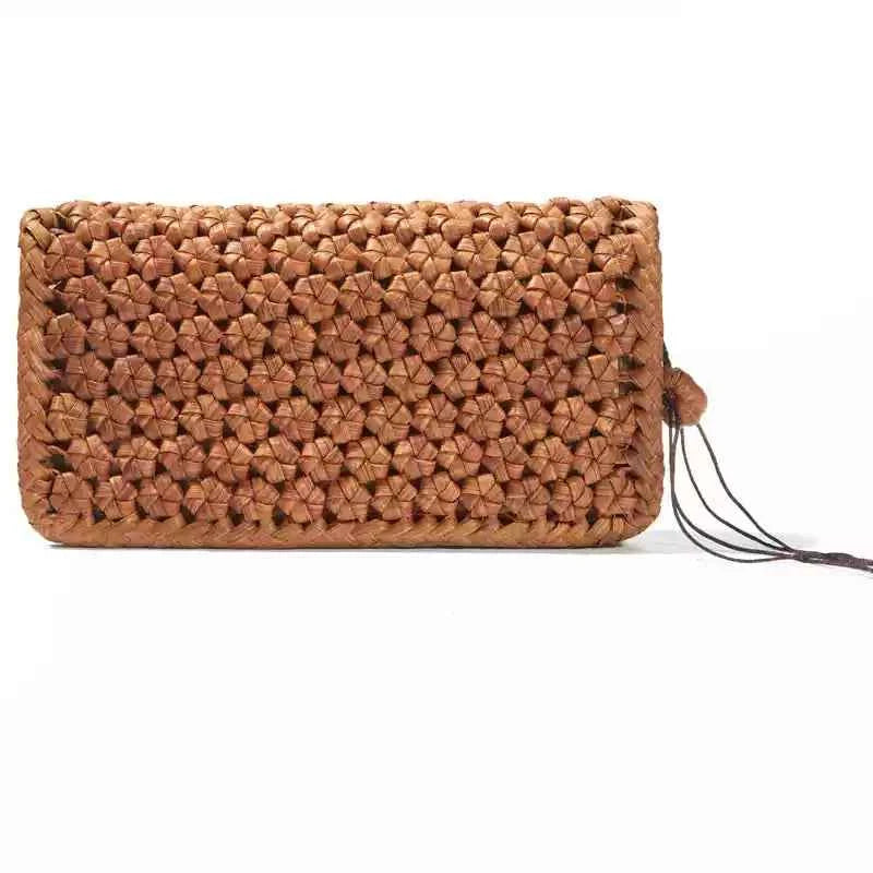 Handcrafted Wild Grapevine Long Wallet  Vintage Unisex Hexagonal Flower Knot Zipper Clutch
