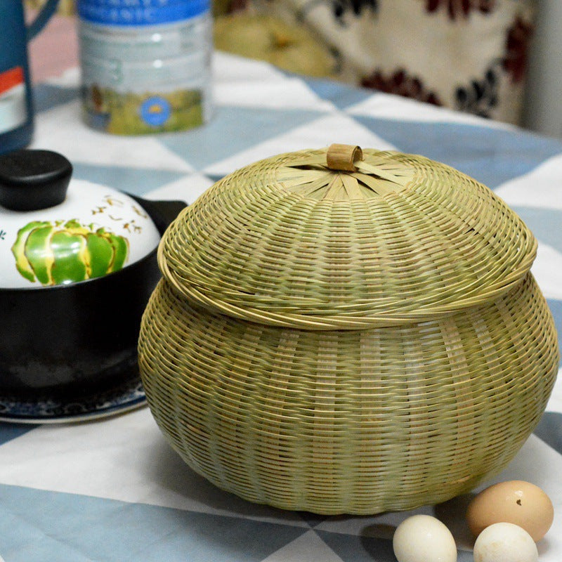 Bamboo Woven Pumpkin Storage Box Handwoven Bamboo Storage Basket Set with Lids