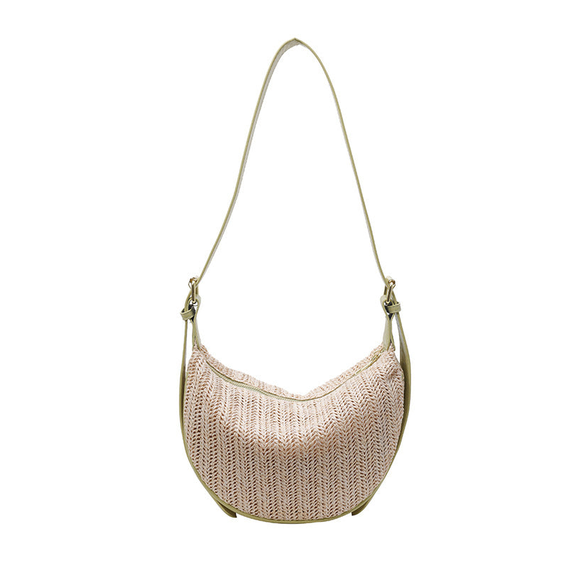 Handwoven Half-Moon Crossbody Verdant Bind Minimalist Woven Crescent Shoulder Bag