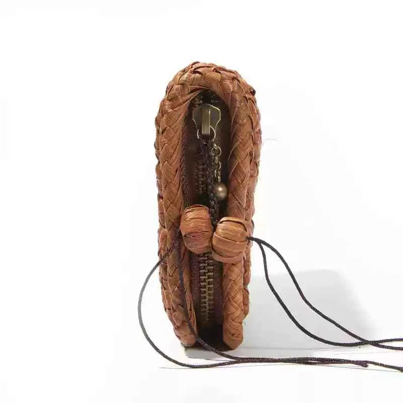 Handcrafted Wild Grapevine Long Wallet  Vintage Unisex Hexagonal Flower Knot Zipper Clutch
