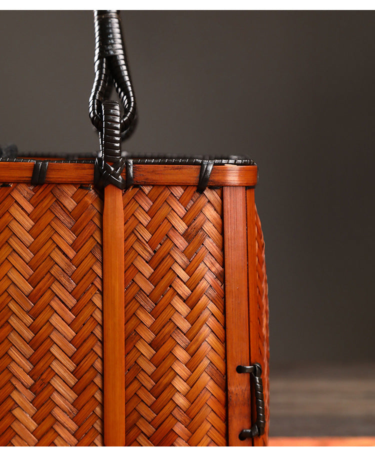 Eco-Weave Artisan Handbag Natural Bamboo Tote with Green Tassel