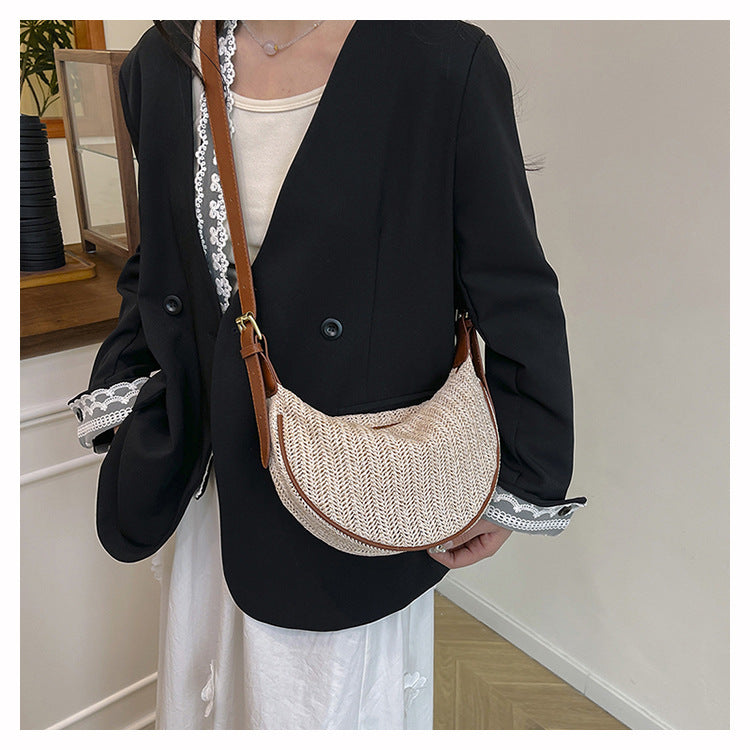 Handwoven Half-Moon Crossbody Verdant Bind Minimalist Woven Crescent Shoulder Bag