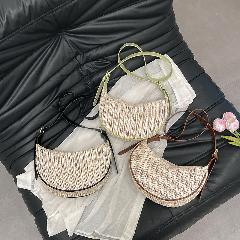 Handwoven Half-Moon Crossbody Verdant Bind Minimalist Woven Crescent Shoulder Bag