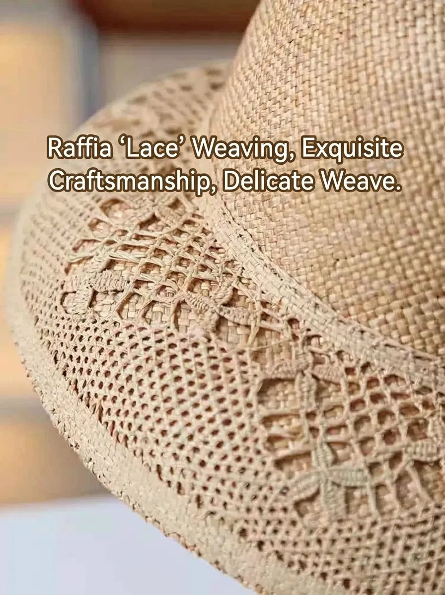 Handwoven Straw Cloche Hat with Crochet Lace Brim  Vintage Audrey Hepburn Sun Hat - Verdant Bind