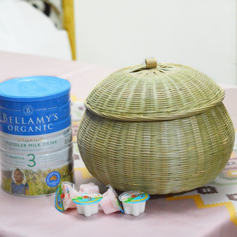 Bamboo Woven Pumpkin Storage Box Handwoven Bamboo Storage Basket Set with Lids