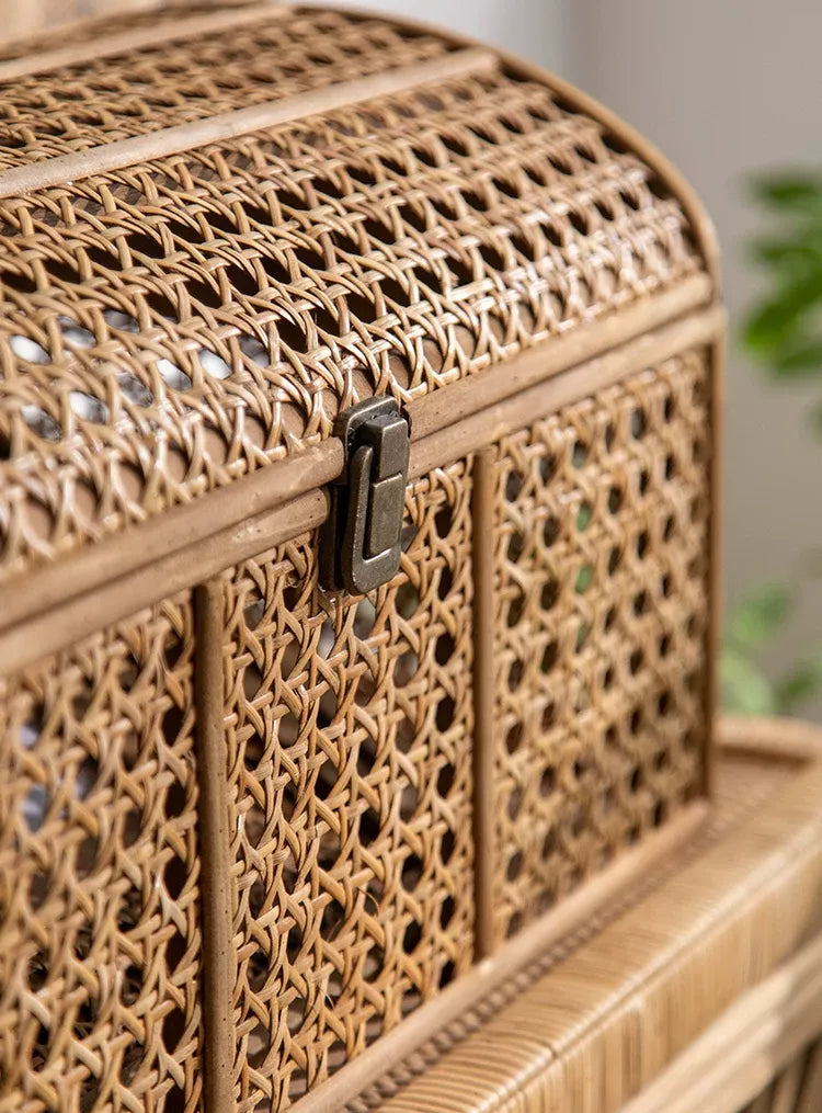 Natural Rattan & Solid Wood Storage Treasure Chest