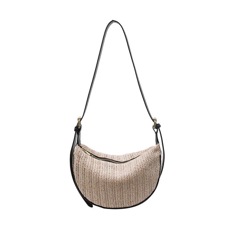 Handwoven Half-Moon Crossbody Verdant Bind Minimalist Woven Crescent Shoulder Bag