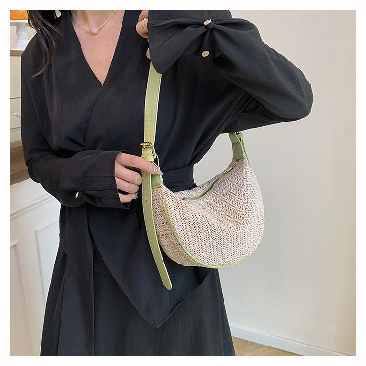 Handwoven Half-Moon Crossbody Verdant Bind Minimalist Woven Crescent Shoulder Bag