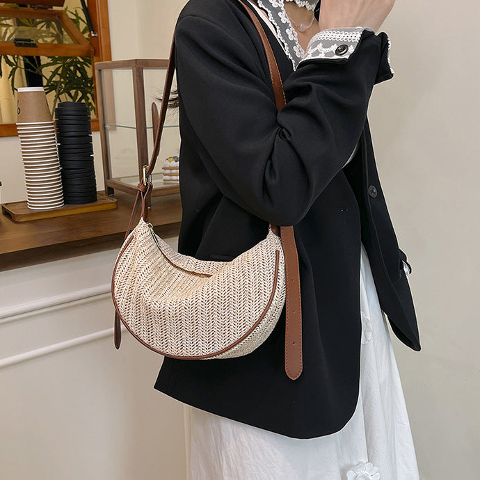 Handwoven Half-Moon Crossbody Verdant Bind Minimalist Woven Crescent Shoulder Bag