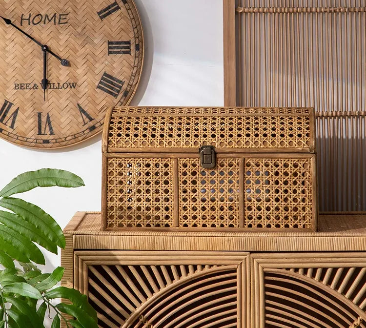 Natural Rattan & Solid Wood Storage Treasure Chest