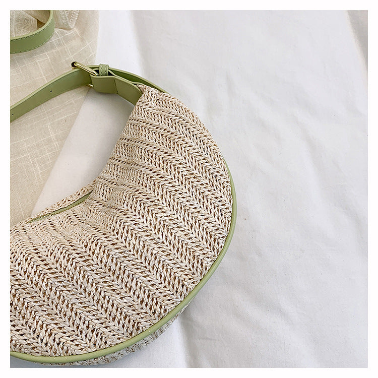 Handwoven Half-Moon Crossbody Verdant Bind Minimalist Woven Crescent Shoulder Bag