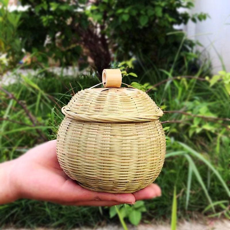 Bamboo Woven Pumpkin Storage Box Handwoven Bamboo Storage Basket Set with Lids