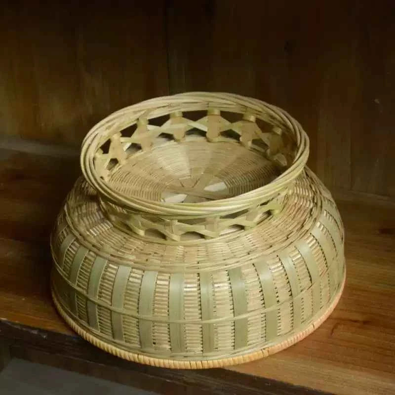 Handwoven Bamboo Fruit Bowl with Pedestal | Elevated Decorative Storage Basket