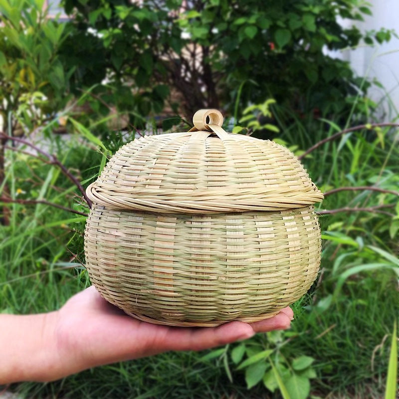 Bamboo Woven Pumpkin Storage Box Handwoven Bamboo Storage Basket Set with Lids