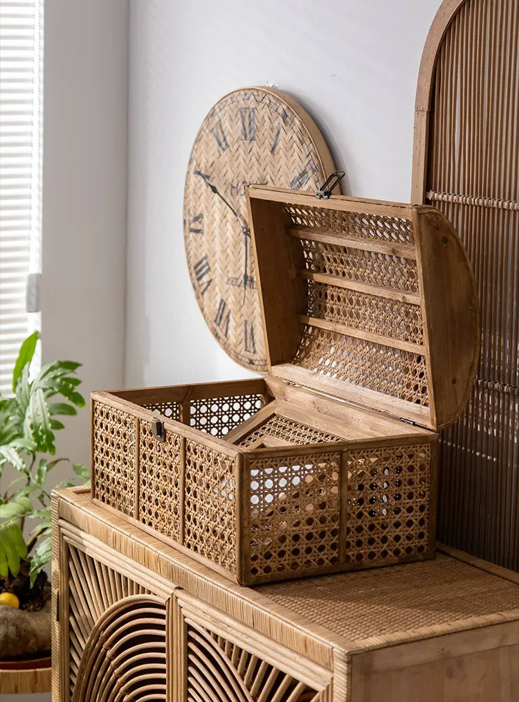 Natural Rattan & Solid Wood Storage Treasure Chest