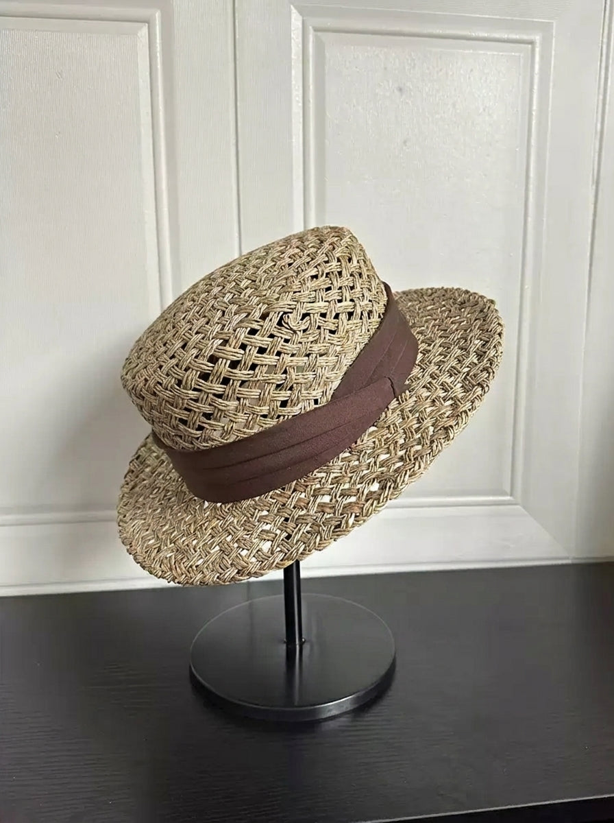 Handwoven Open-Weave Straw Fedora Hat - Breathable Summer Panama Sun Hat