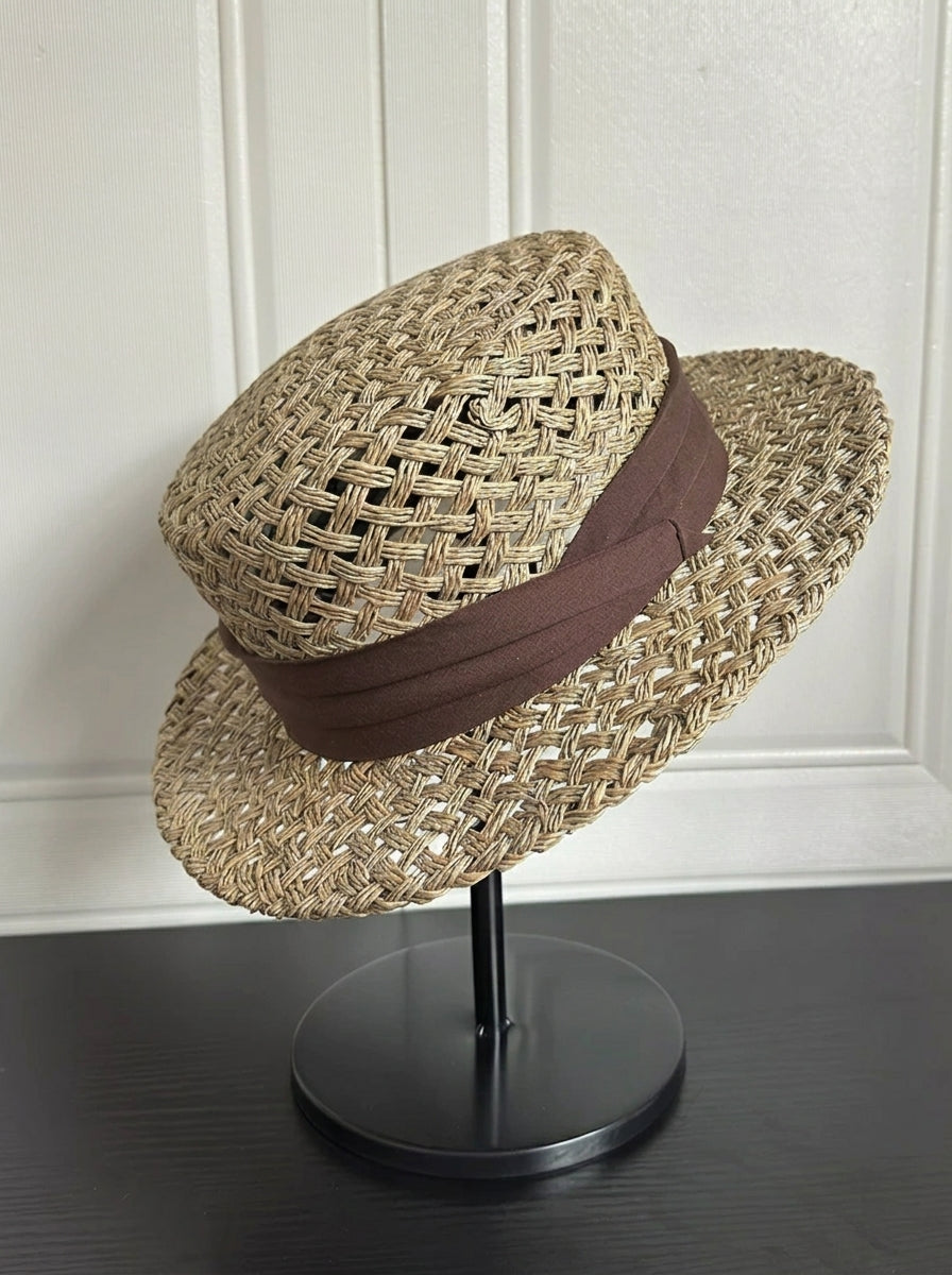 Handwoven Open-Weave Straw Fedora Hat - Breathable Summer Panama Sun Hat