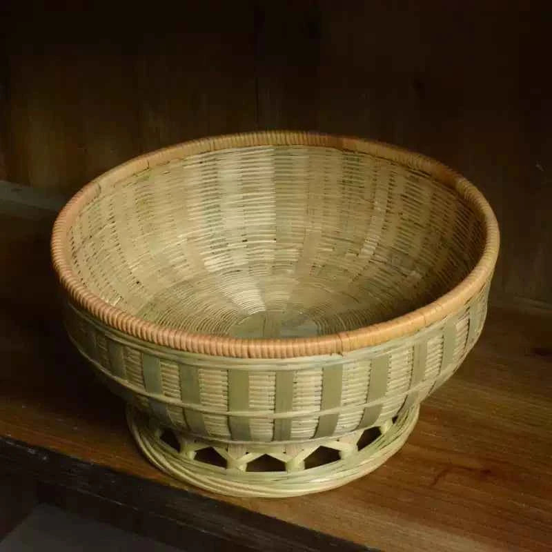 Handwoven Bamboo Fruit Bowl with Pedestal | Elevated Decorative Storage Basket