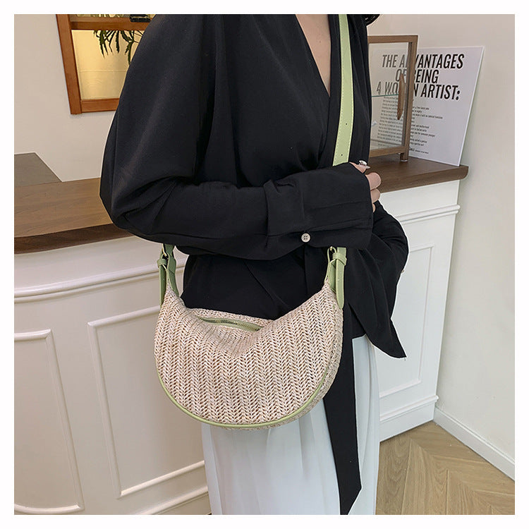 Handwoven Half-Moon Crossbody Verdant Bind Minimalist Woven Crescent Shoulder Bag
