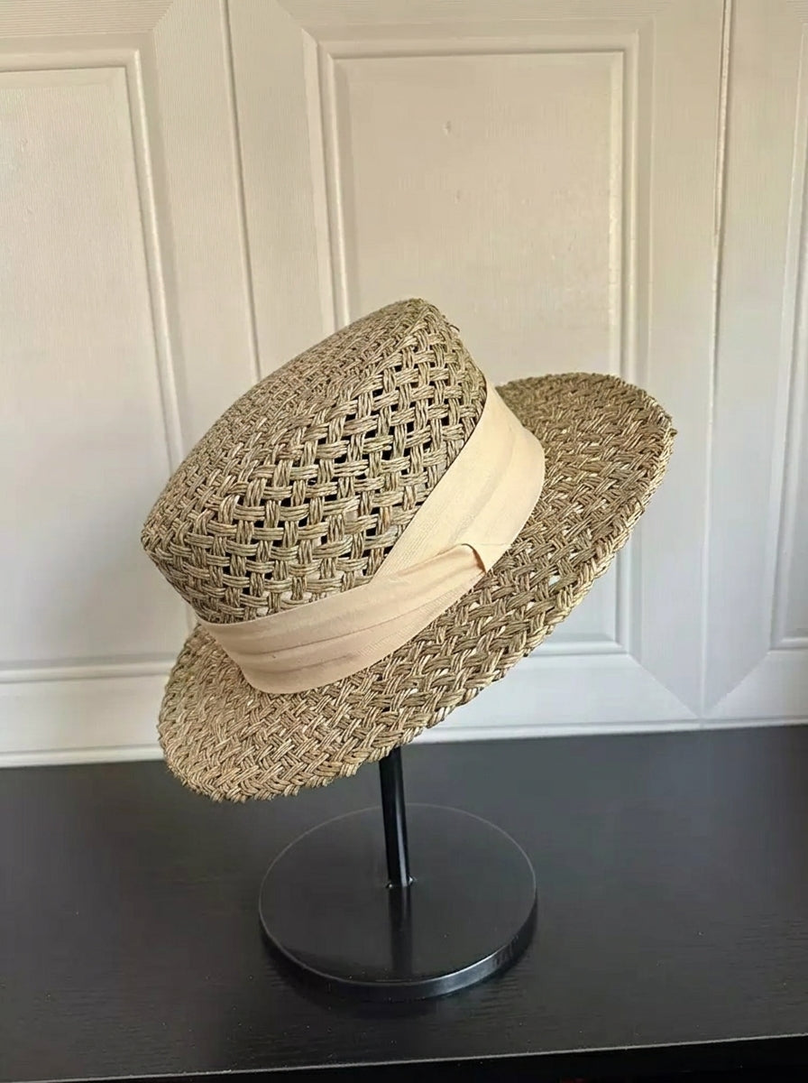 Handwoven Open-Weave Straw Fedora Hat - Breathable Summer Panama Sun Hat