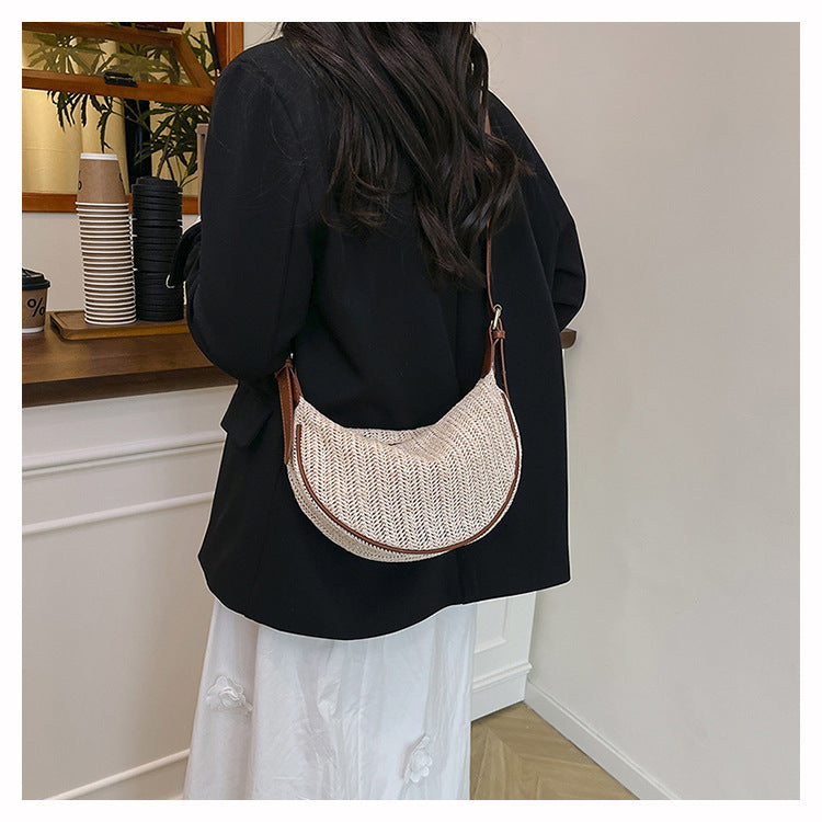 Handwoven Half-Moon Crossbody Verdant Bind Minimalist Woven Crescent Shoulder Bag