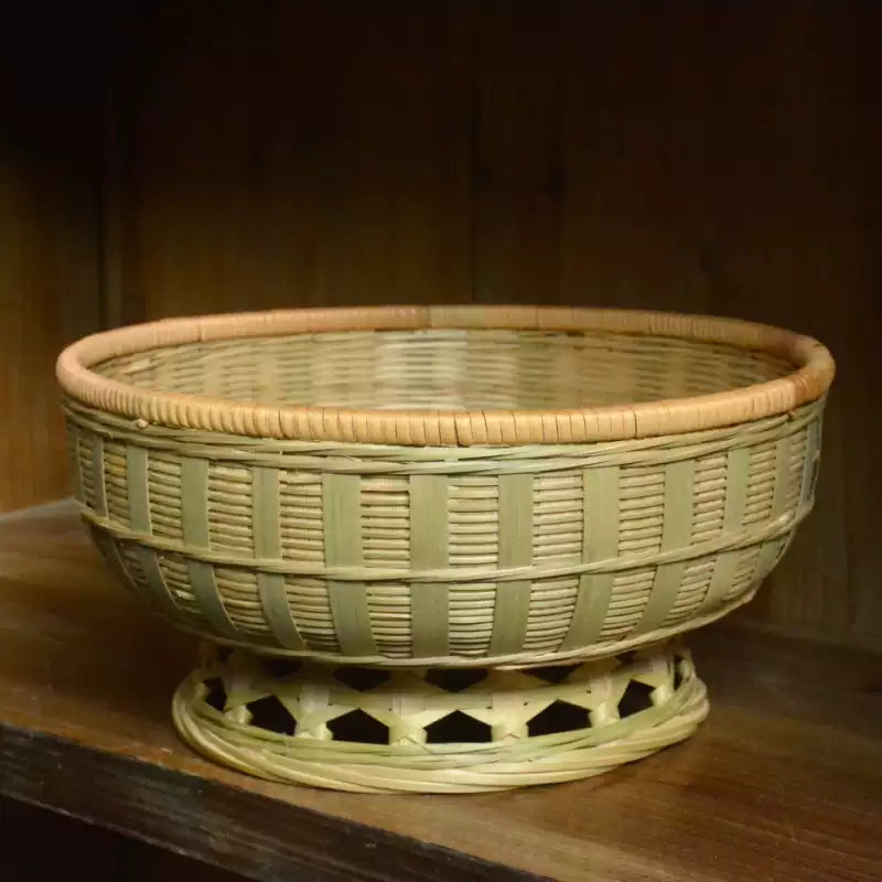 Handwoven Bamboo Fruit Bowl with Pedestal | Elevated Decorative Storage Basket - Verdant Bind