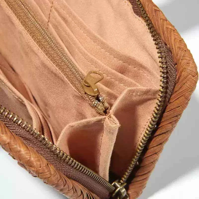 Handcrafted Wild Grapevine Long Wallet  Vintage Unisex Hexagonal Flower Knot Zipper Clutch