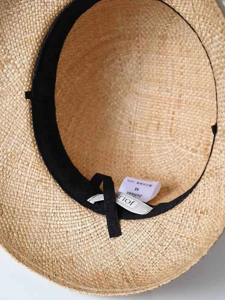 Handwoven Straw Cloche Hat with Crochet Lace Brim  Vintage Audrey Hepburn Sun Hat
