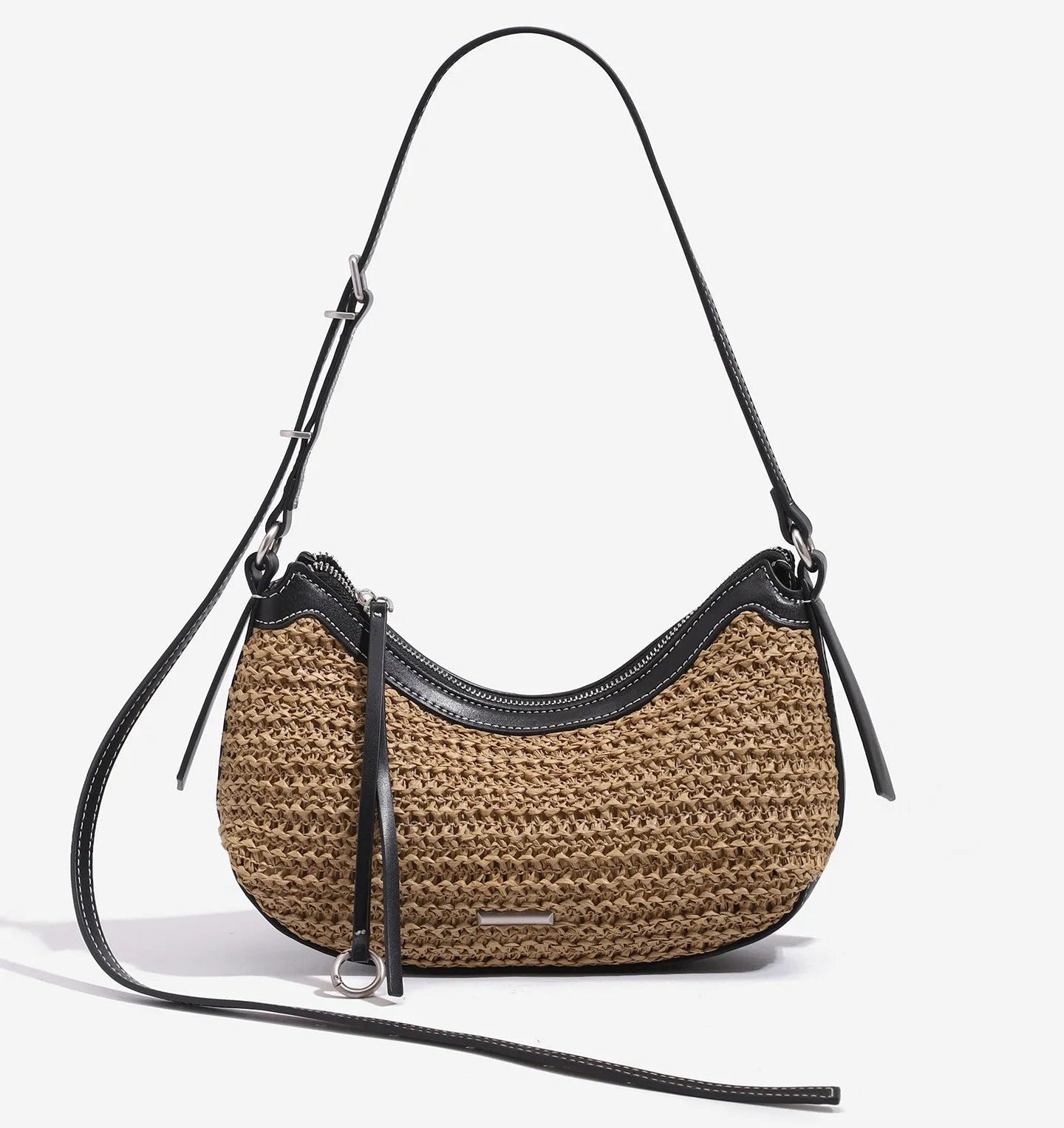 The Malibu Woven Straw Crescent Shoulder Bag