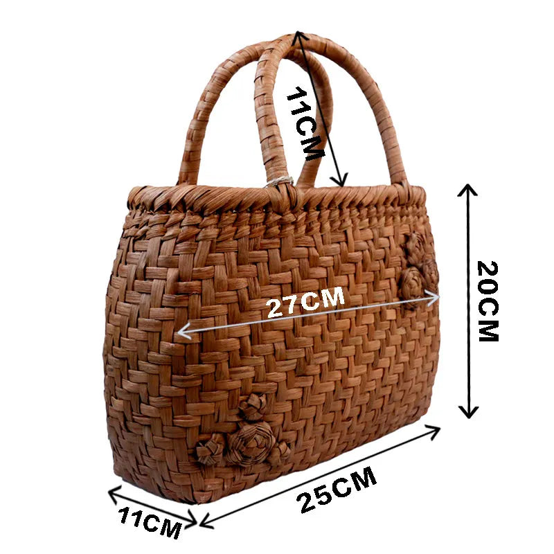 Handcrafted Wild Grapevine Woven Tote Bag | 3D Floral Accent Mountain Vine Basket Purse & Wabi-Sabi Luxury Handbag