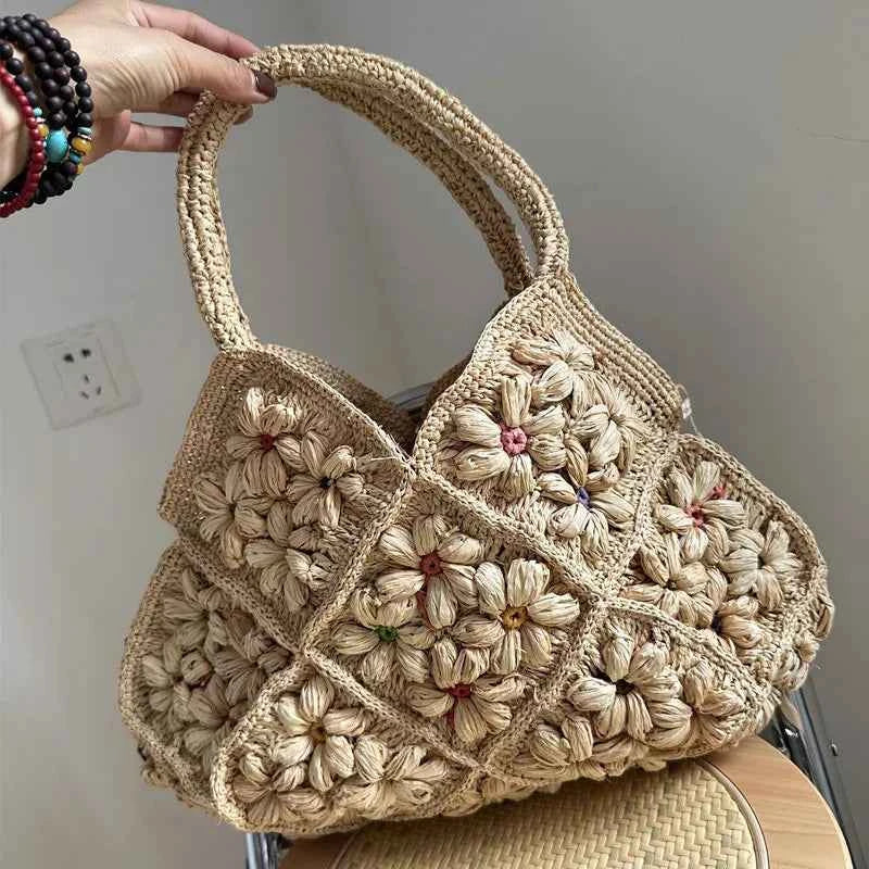 French Romantic 3D Daisy Crochet Shoulder Purse
