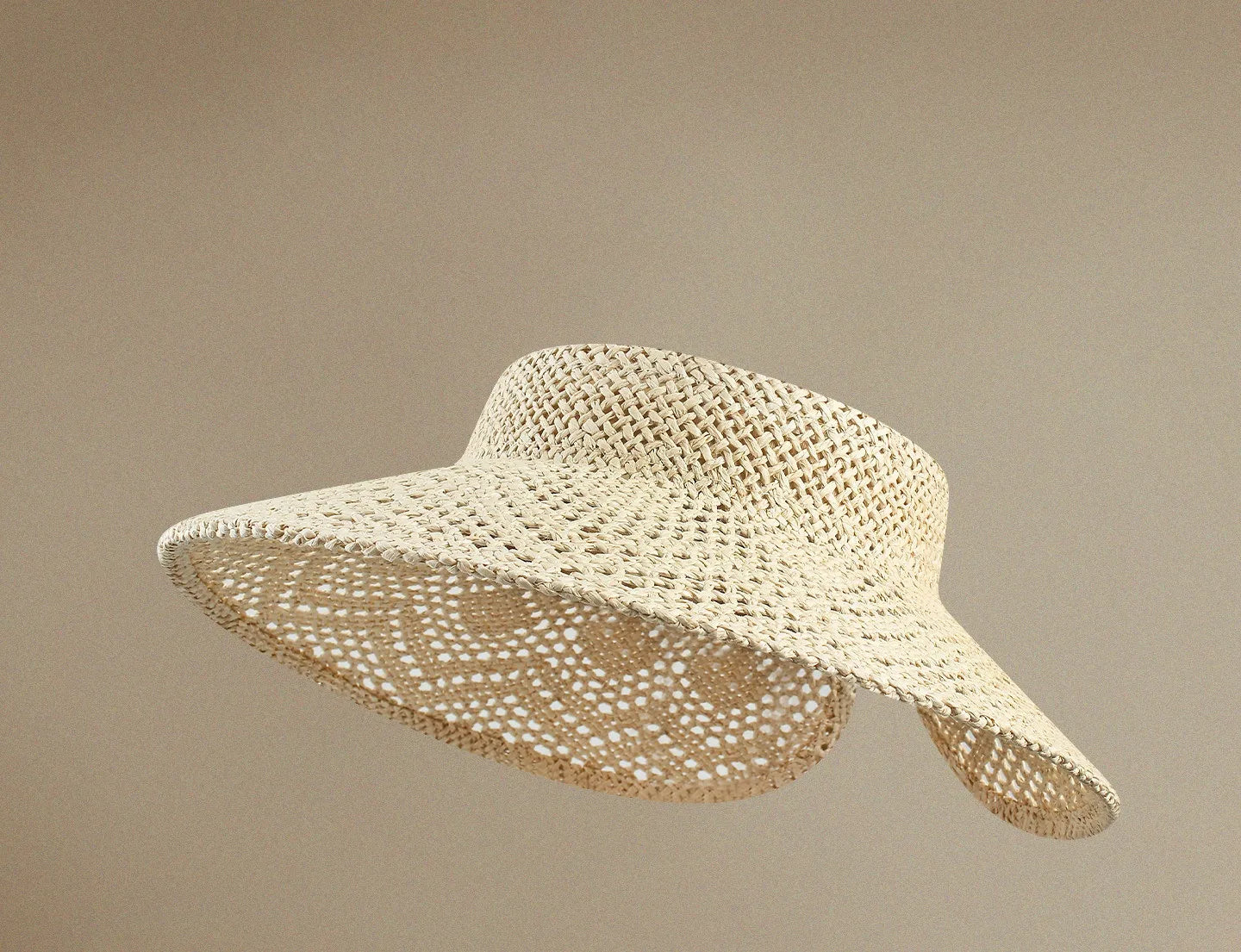Handcrafted French Open-Weave Straw Visor Hat | Wide Brim Summer Sun Hat & Roll-Up Empty Top Beach Cap