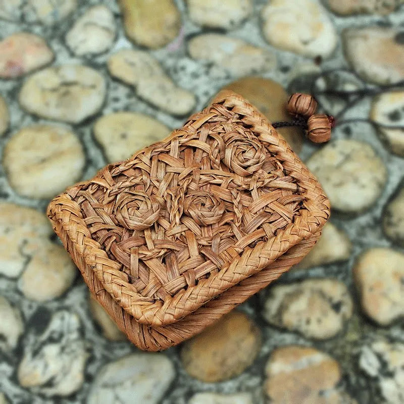 Handcrafted Wild Grapevine Woven Mini Wallet | Zippered Multi-Layer Credit Card Case & Coin Purse with Natural Vine Charm