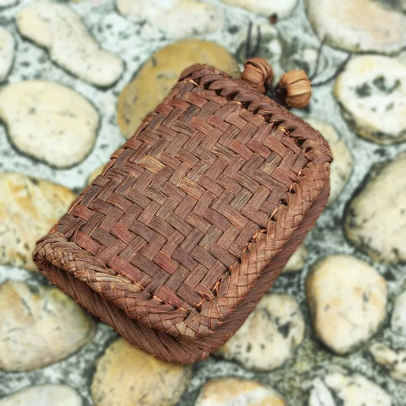 Handcrafted Wild Grapevine Woven Mini Wallet | Zippered Multi-Layer Credit Card Case & Coin Purse with Natural Vine Charm