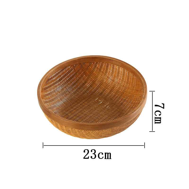 Handcrafted Bamboo Storage Basket with Natural Lacquer Finish - Round Fruit & Bread Bowl