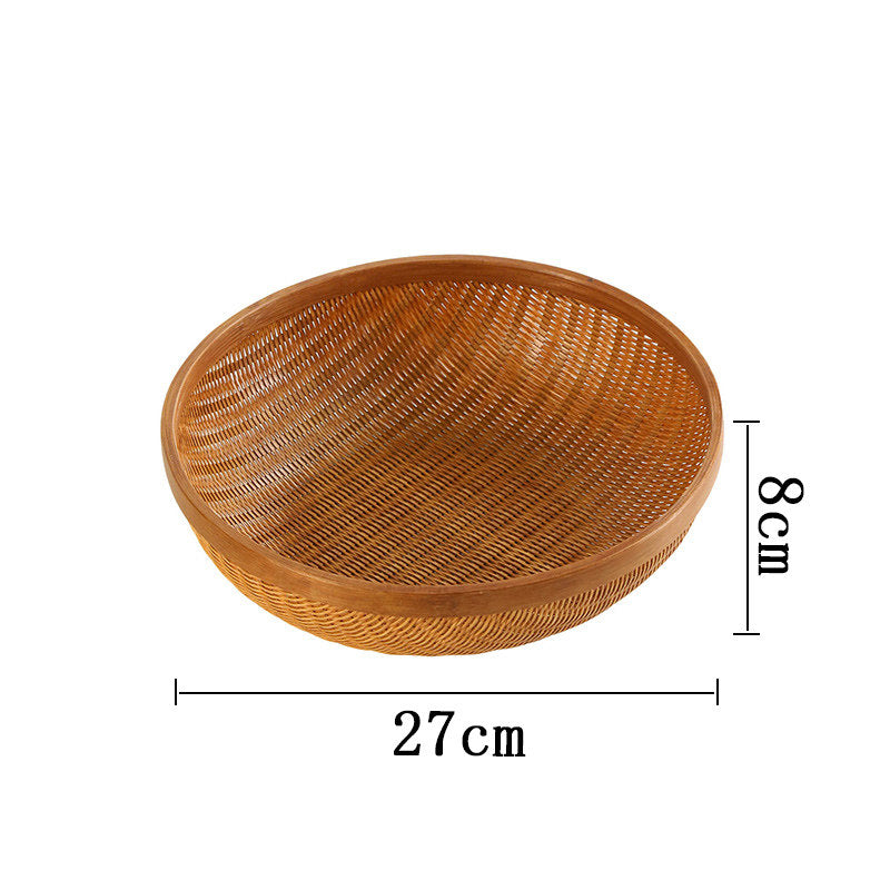 Handcrafted Bamboo Storage Basket with Natural Lacquer Finish - Round Fruit & Bread Bowl