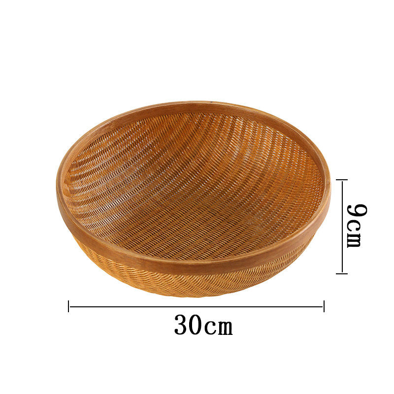 Handcrafted Bamboo Storage Basket with Natural Lacquer Finish - Round Fruit & Bread Bowl