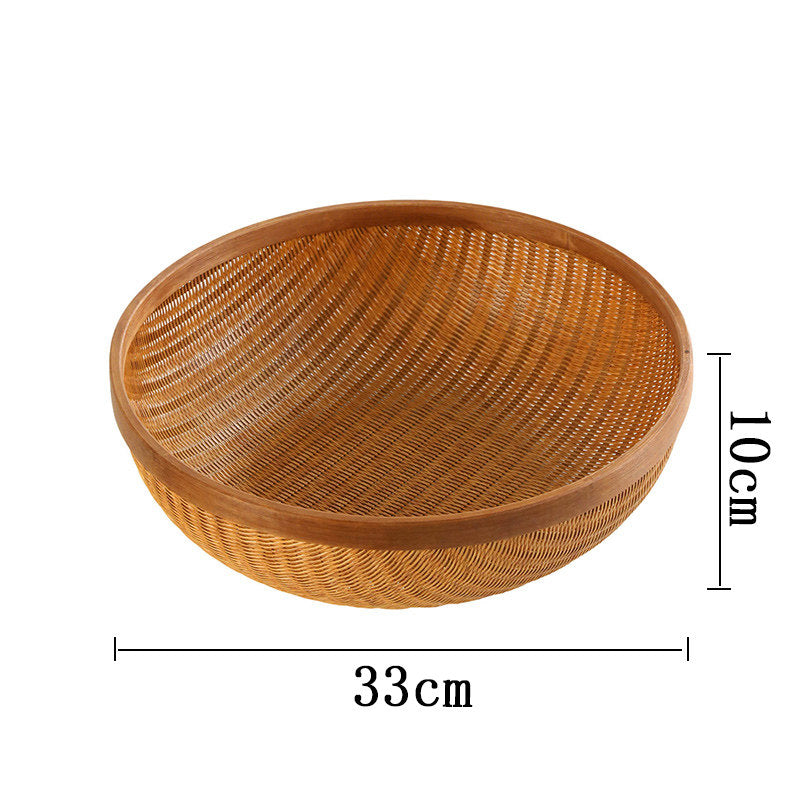 Handcrafted Bamboo Storage Basket with Natural Lacquer Finish - Round Fruit & Bread Bowl