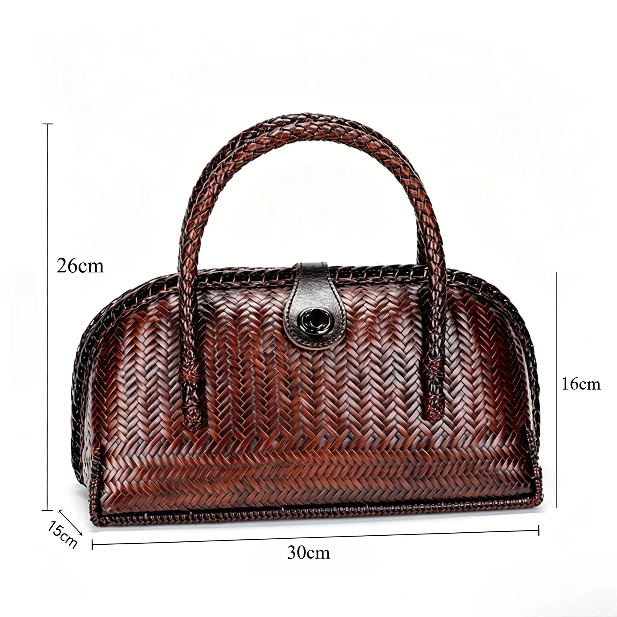 Handwoven Bamboo Half Moon Top Handle Bag - Vintage Woven Purse